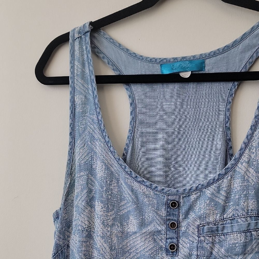 Buttons Light Blue Boho Tank Top Tunic - Picture 5 of 16